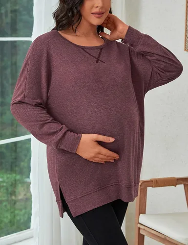 Miniatura 2 de Bhome Camisa de maternidad de manga larga con cuello redondo y abertura lateral para mujer, casual