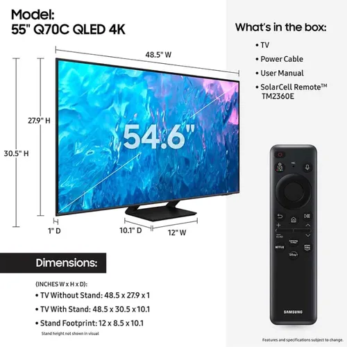 Miniatura 2 de SAMSUNG - Smart TV QLED 4K de 55 pulgadas de la serie Q70C, Quantum HDR, LED dual, Object Tracking Sound Lite, Q-Symphony, Motion Xcelerator Turbo+