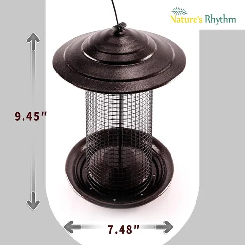 Miniatura 2 de Comedero para pájaros de malla metálica para exteriores, comedero cilíndrico de malla metálica con alimentador de tapa de cúpula, capacidad para 2.5