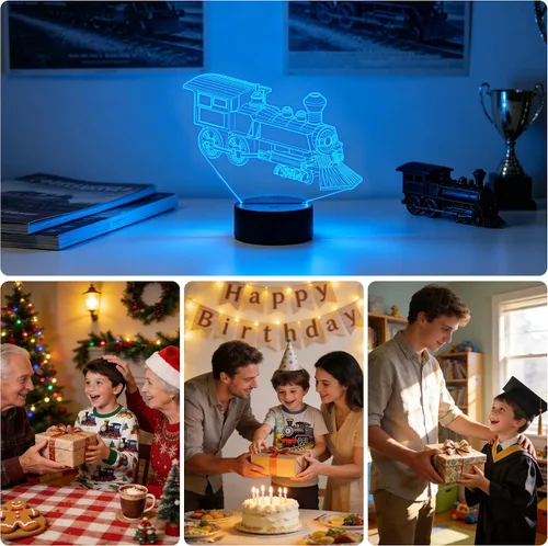 Miniatura 6 de FULLOSUN - Luz nocturna de tren, lámpara de ilusión 3D para niños, 16 colores que cambian con función de atenuación y control remoto, regalos