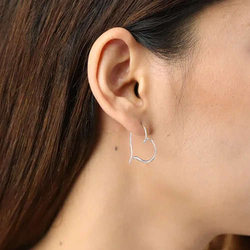 Miniatura 2 de Boma Pendientes de aro de plata de ley pulida con forma de corazón, Plata de ley, No es una piedra preciosa