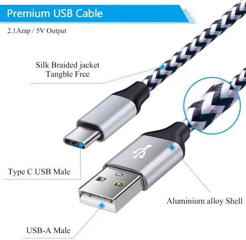 Miniatura 5 de Cable de carga para Galaxy S26 C de carga rápida, paquete de 5 cables de automóvil USB C de 6 pies para Android, compatible con Samsung Galaxy S26