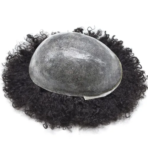 Miniatura 3 de All Poly African American Mens Toupee Unidades de cabello humano brasileño para hombres negros Afro Toupee para hombre negro inyección de PU 1#