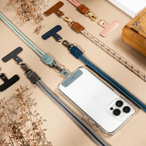 Miniatura 9 de EKAX Cordón para teléfono, 1 correa cruzada personalizable para el cuello, 1 pestaña de piel sintética extraíble, soporte manos libres para Gris