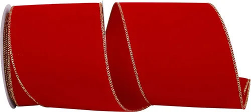 Miniatura 20 de Cinta Reliant Ribbon 92270W-957-40K Value Velvet con borde de alambre, 2-1/2 pulgadas x 50 yardas, escarlata/oro