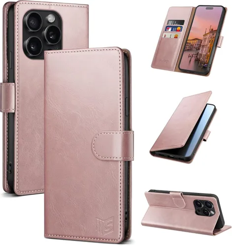 Miniatura 20 de SUANPOT Diseño para iPhone 15 Pro Max 6.7 pulgadas Funda tipo cartera con tarjetero de crédito RFID, funda de piel sintética para mujeres y hombres