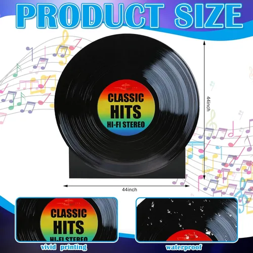 Miniatura 2 de Vicenpal Disco de vinilo de 3.7 pies de los años 50 y 70 con recortes de cartón, tamaño real, de los años 50, decoración de fiesta, telón de fondo