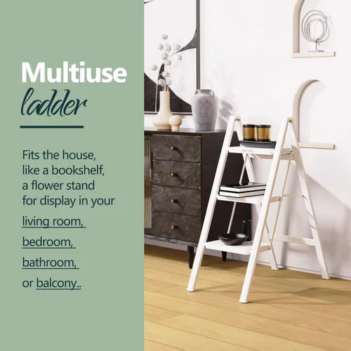 Miniatura 5 de WOA WOA Escalera para el hogar, taburete plegable para cocina con pedales antideslizantes, escaleras resistentes que soporta hasta 330 libras, Blanco