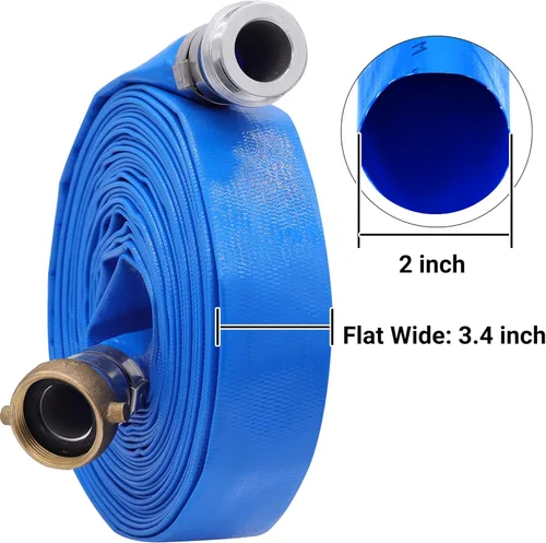 Miniatura 2 de Manguera de descarga de bomba de agua plana de PVC de 2" x 50 pies con accesorios de orejeta con pasador de aluminio, ensamblaje de manguera