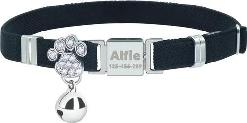 Collares elásticos de seguridad personalizados para gatos con campana, collares elásticos personalizados con láser para niñas, niños, gatos, color