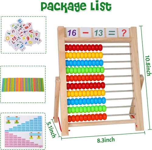 Miniatura 3 de WOODMAM Ábaco de Madera para Matemáticas de Niños, Juguete Educativo de Conteo con Palos de Contar y Tarjetas de Números y Alfabeto, Juguetes