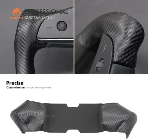 Miniatura 6 de MEWANT Funda para Volante de Coche de Fibra de Carbono Mate y Ante Cosida a Mano para Tesla Yoke Modelo S Plaid 2021-2023 / Modelo X 2021-2023