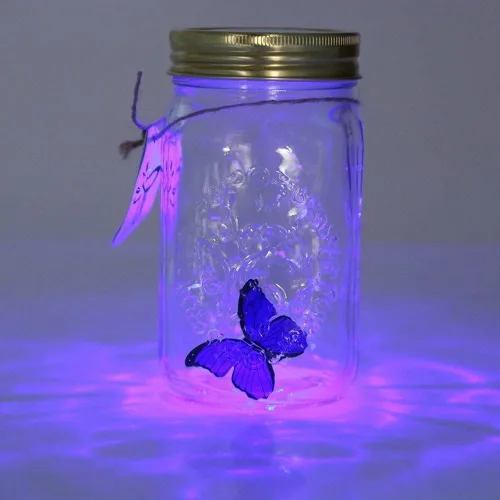 Miniatura 5 de Mariposa en un frasco de cristal, tarro de lámpara LED Hsxxf con mariposa animada en un tarro para activar la decoración de regalo (rojo)
