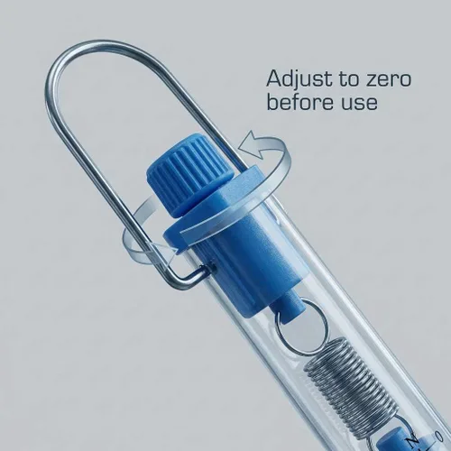 Miniatura 7 de QWORK Báscula tubular de plástico para resorte, capacidad de 1N, 5N, 10N, 20N, 30N, Calibración de gramos y Newton, capacidad de cero, tubo colgante