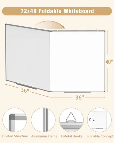 Miniatura 4 de Pizarra blanca magnética grande de borrado en seco de 72" x 40", tablero removible para colgar en la pared con 4 marcadores y 1 borrador seco y 6