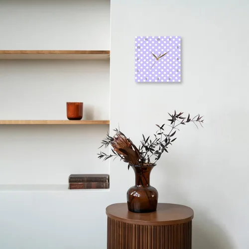 Miniatura 8 de 3dRose White Polka Dot Pattern on Lilac Purple - Retro Vintage Style Girly dots 15x15 Wall Clock