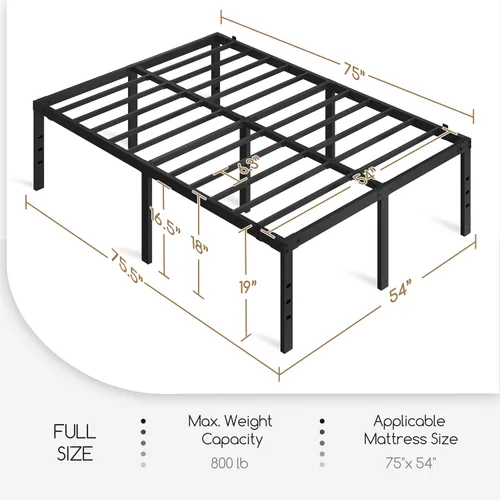Miniatura 2 de Topeakmart Marco de cama de plataforma de metal de 18 pulgadas con soporte de listones resistente y agujeros reservados para cabecero de bricolaje