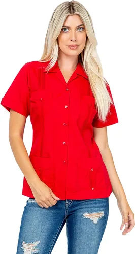 Miniatura 4 de Women's Traditional Guayabera Shirt Cotton Blend 4 Pocket Design Short Sleeve