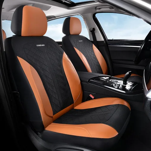 Miniatura 28 de Coverado Fundas de asiento delantero, fundas de asiento beige, 2 asientos, protectores de cuero para automóvil, paquete de 2, fundas de asiento