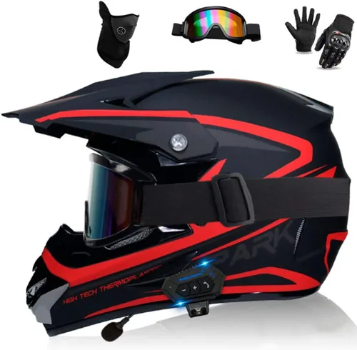 Miniatura 8 de Casco Bluetooth de cara completa para motocross, motocross, ATV, motocicleta, casco Bluetooth para hombres y mujeres, aprobado por el DOT, de cuatro