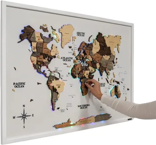 Miniatura 14 de Enjoy The Wood Mapa del mundo de madera a bordo con retroiluminación LED 2.0 - Mapas del mundo hechos a mano para pared con marco - Mapa de viaje