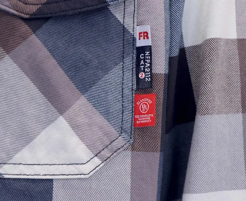 Miniatura 4 de BOCOMAL Camisas FR Resistente a la llama 100% C NFPA2112 7.5oz Camisa de soldadura resistente al fuego para hombres Cuadros azul marino/blanco