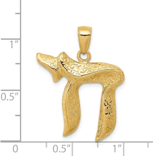 Miniatura 3 de Colgante de oro amarillo macizo de 14 quilates con dije de chi judío (larga vida), 1.063 in x 0.866 in, Metal