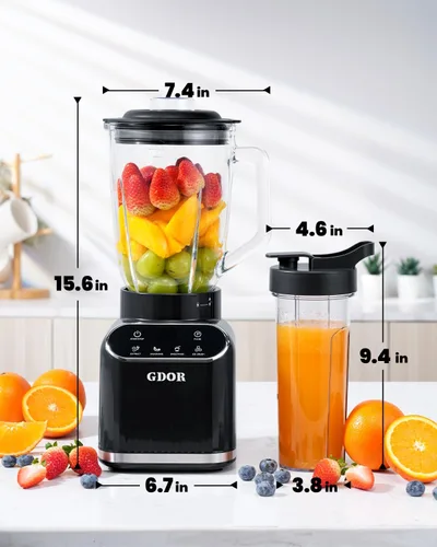 Miniatura 10 de GDOR Licuadora profesional de 1200 W con 5 programas inteligentes Licuadora de encimera de alta velocidad para batidos y batidos, tarro de vidrio
