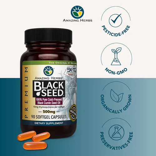 Miniatura 3 de Amazing Herbs Aceite de semilla negra prensado en frío 500mg - 90 cápsulas blandas2