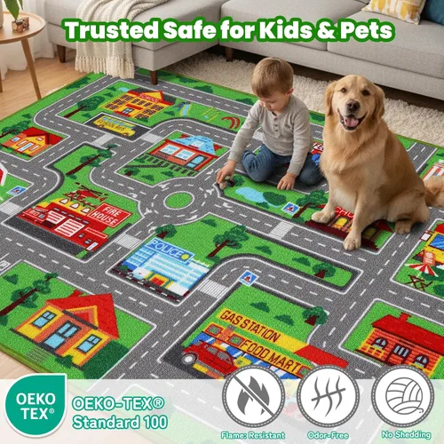 Miniatura 3 de Alfombra de juego para niños, alfombra de autos para niños, alfombra antideslizante con diseño de mapa de ciudad para niños, alfombra para sala