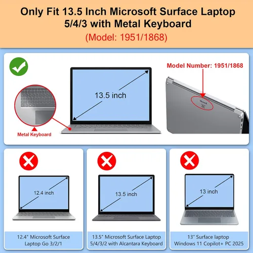 Miniatura 2 de Fintie Funda para portátil Microsoft Surface de 13,5 pulgadas 5/4/3 con teclado de metal (modelo: 1951/1868) - Carcasa rígida protectora delgada a