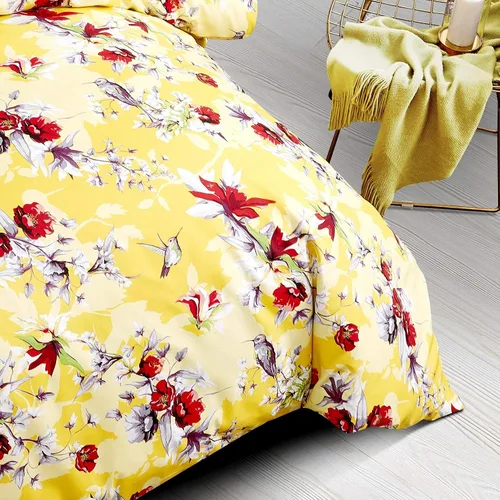 Miniatura 9 de DaDa Bedding - Funda de edredón con diseño floral amarillo radiante, colibríes, flores rojas, jardín, con fundas de almohada, brillante, vibrante