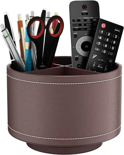 Miniatura 4 de Soporte para control remoto, organizador de suministros de arte de cuero sintético 360°, cajón multifuncional para controles remotos, suministros