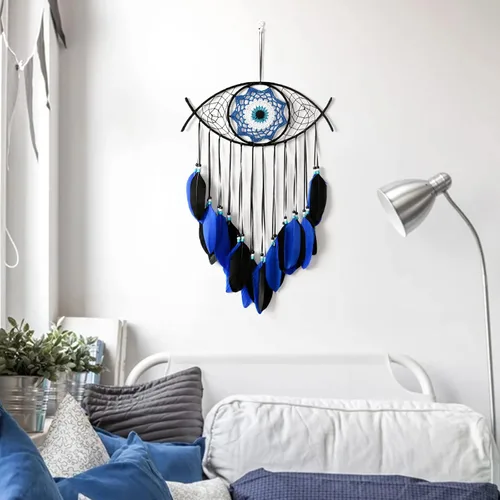 Miniatura 6 de Dremisland Atrapasueños de mal de ojo, atrapasueños azul y negro, hecho a mano, plumas de mal de ojo, adorno colgante de pared, decoración del hogar