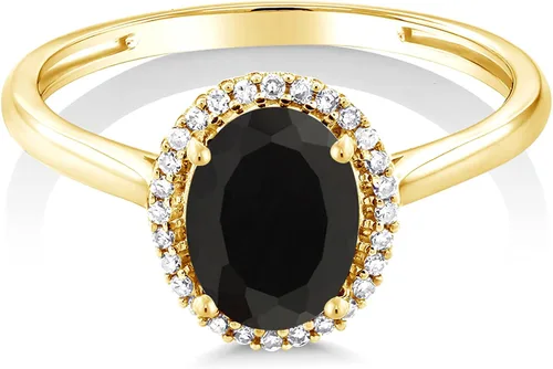 Miniatura 2 de Gem Stone King Anillo de compromiso de oro amarillo de 10 quilates con ónix negro y diamantes para mujer