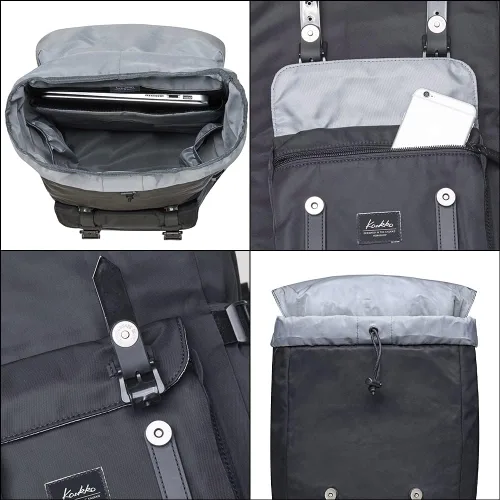 Miniatura 7 de KAUKKO Mochila de viaje para laptop, mochila al aire libre, mochila causal para 15.6 pulgadas (nailon negro)