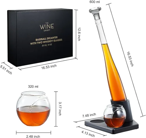 Miniatura 9 de Regalos de béisbol para hombres, juegos de decantador de whisky para hombres, juego de decantador de bate de béisbol de 20 onzas con 2 vasos, regalo