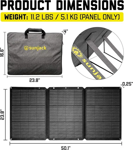 Miniatura 7 de SunJack Cargador de panel solar portátil plegable de 120 W con soportes, MC4/PD60 USB-C/USB-A, ETFE monocristalino, cargador solar impermeable