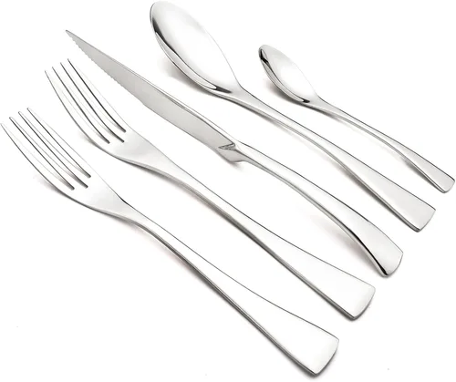 Miniatura 9 de Juego de cubiertos de acero inoxidable 304 de 20 piezas con cuchara de cuchillo para carne, color negro espejo, servicio para 4