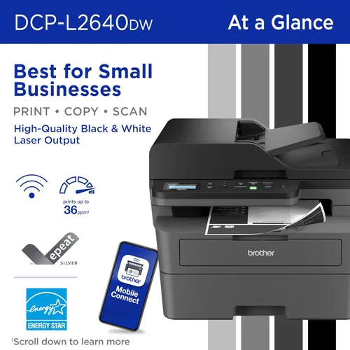 Miniatura 2 de Brother DCP-L2640DW Impresora láser monocromática compacta inalámbrica multifunción con copia y escaneo, dúplex, móvil, blanco y negro Incluye