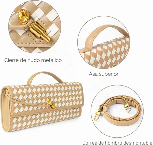 Miniatura 6 de Joryin Bolso tejido para mujer, bolso de mano de cuero tejido, bolso cruzado, bolso formal de noche, cuero vegano