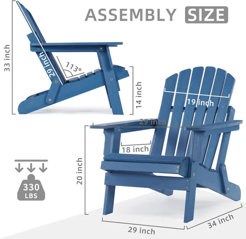Miniatura 3 de SoliWood Silla Adirondack de madera para exteriores con respaldo y tabla de asiento premontados, silla de patio para jardín, patio trasero, césped