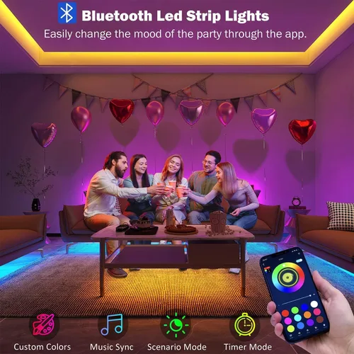 Miniatura 2 de Leeleberd - Tira de luces LED de 32.8 pies, con aplicación inteligente, sincronización de música, cambio de color, tiras de luz LED RGB