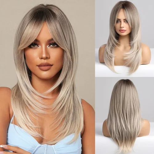Miniatura 19 de HAIRCUBE Pelucas Auburn para Mujeres, Pelucas Largas en Capas Naranjas con Flequillo, Pelucas de Fibra Sintética Resistentes al Calor