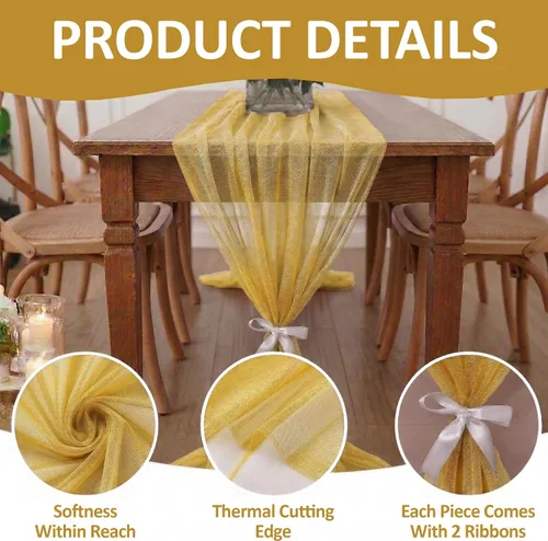 Miniatura 5 de MDS - Paquete de 2 caminos de mesa de gasa de 10 pies de 29 x 120 pulgadas, camino de mesa traslúcido romántico rústico para decoración de bodas