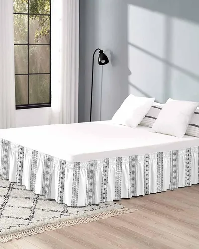 Miniatura 5 de Falda de cama bohemia tamaño King de 18 pulgadas de caída, ajustable y elástica, plisada, con volantes de lujo para cama individual, matrimonial