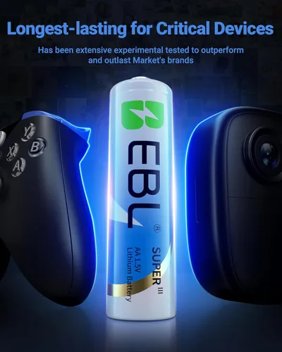 Miniatura 8 de EBL Baterías de litio AA de 3700 mAh, paquete de 8 baterías no recargables de 1.5 V de más larga duración doble A mejoradas, baterías AA de litio