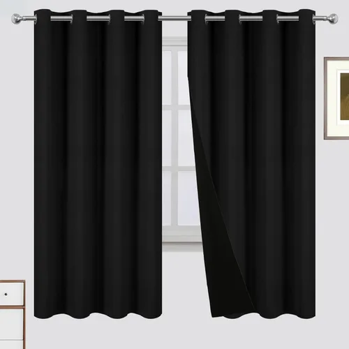 Miniatura 67 de LEMOMO Cortinas 100% opacas de 52 x 95 pulgadas, 2 paneles de oscurecimiento con aislamiento térmico para dormitorio Negro