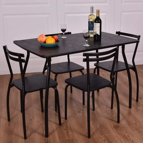 Miniatura 2 de Casart Juego de mesa y sillas de comedor rectangulares de 5 piezas, marco de acero negro con parte superior de MDF, 42 x 27.5 x 30.5 pulgadas, 4
