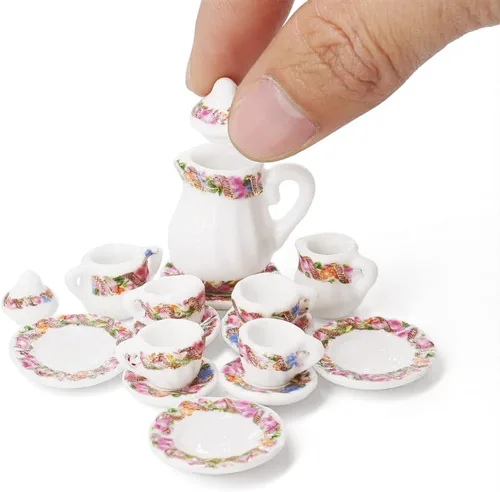 Miniatura 21 de Odoria 1:12 Miniatura 15pcs porcelana azul Chintz taza de té Set (azul)